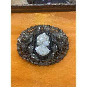 VTG Cameo Filigree Broach With Floral Repousse